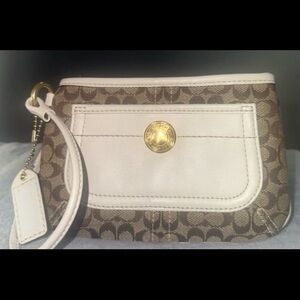 Coach Signature Brown and White Wristlet